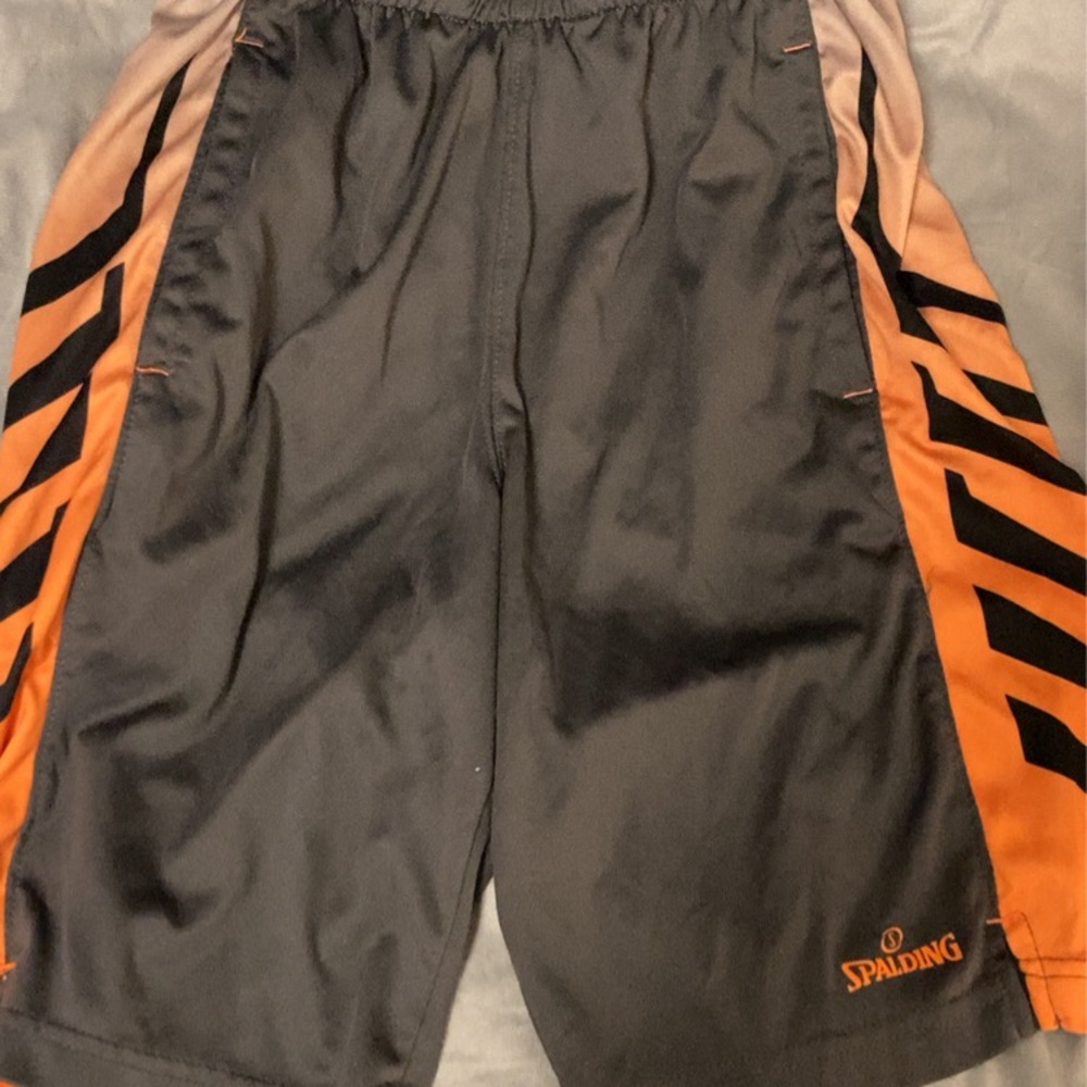 Spalding Men's Black and Orange Athletic Shorts